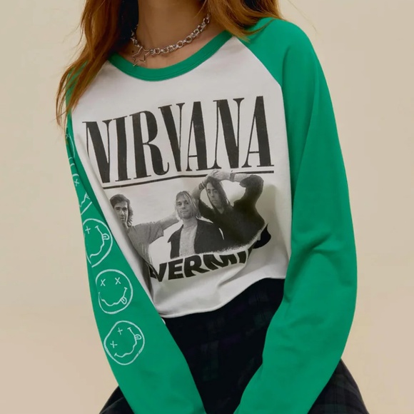Daydreamer Nirvana Nevermind Crop Long Sleeve Raglan Tee NWT Size Small - Picture 1 of 4